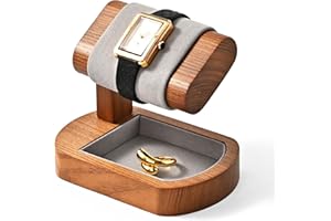 Oirlv Oval Watch Stand Grey Wooden and Microfiber Jewellery Organiser Top for Watches Bottom for Jewellery Storage