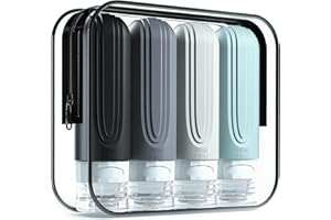 Mrsdry Botellas de viaje para artículos de tocador, aprobados por la TSA, recipientes de tamaño de viaje de 3 onzas, sin BPA, a prueba de fugas, recargables, silicona líquida, accesorios de viaje para