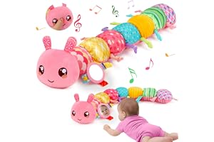 Lypsochaat Babyflicka, leksak 0–3 0–6 månader, rosa musikaliskt larv, gosedjur, med greppskallra för bebisspegel, sensorisk b