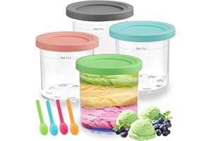 EULERYOO Lot de 4 Récipients à Crème Glacée de Rechange pour Les Sorbetières La Série NC301 NC300 NC299, für Ninja Creami 11-in-1 Eismaschine, Creamy Deluxe Passe au lave-vaisselle Accessoires (Gris, 16oz)