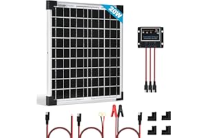 SARONIC Kit de panneaux solaires 20W, chargeur de maintien de batterie 12V, système solaire hors-réseau étanche avec contrôleur de charge solaire 5A PWM pour toit de voiture, camping-car, caravane et maison.