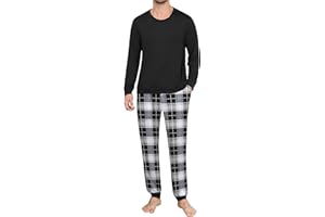 Ekouaer Herren Schlafanzug Lang Pyjama Langarm Winter Nachtwäsche Schlafanzüge für Männer Zweiteiliger Sleepwear mit Bündchen und Taschen S-3XL