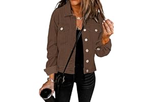 Roskiky Giacche di jeans da donna Jean Stretchy, a maniche lunghe, con tasca