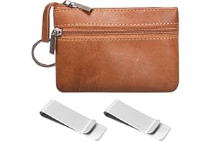 VIOLOTORIS Coin Purse Men, Coin Wallet, 2 Zippered Pockets, Retro, Portable, Scratch Resistant, for Bank Cards, Coins, Cash(Color:Brown)