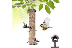 Angju Bird Feeder for Outside, Bird Feeder w/4 Feeding Ports, Stainless Steel Hanging Wild Bird Feeders for Garden Backyard Outdoor Decoration Attracting Birds