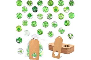 MARFOREVER 90 Pieces Four Leaf Clover Glass Stones Sets, 25 mm Clover Lucky Charm Glass Stones with Organza Bag and Gift Tag for DIY Craft Jewellery Making Home Decoration