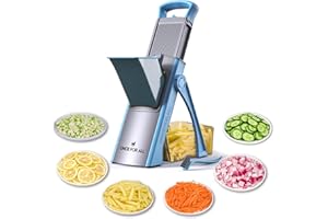ONCE FOR ALL Mandoline de Cuisine Manuelle Multifonction Tous Coupe Légumes Lame en acier inoxydable, Julienne, Cubes, Fcoupe Patate Frite carotte, tomate (Bleu ciel)