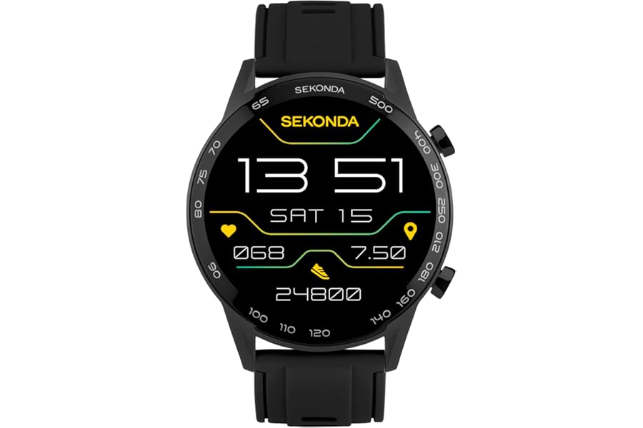 Sekonda 45mm Active Plus Smart Watch in Black with Black Silicone Strap