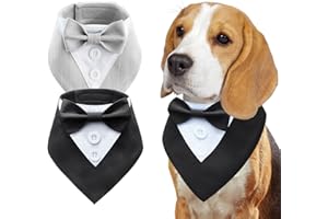 Oslueidy 2PCS Cane Tuxedo Formale Cane Bandana,Collare Regolabile Cane con Papillon Compleanno Cane Costume Da Festa Del Cane Abito Da Sposa Cane Tux Valentines Outfit (Nero Grigio, XS)