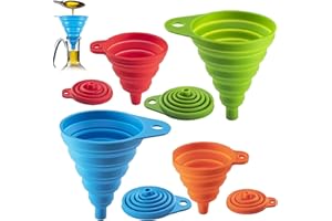 SiHuiTu 4 Pcs Collapsible Silicone Funnel Set, Rainbow Colors, 2 Sizes, Foldable for Water, Oil, Liquid Transfer