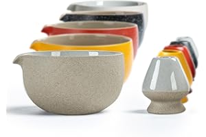 ‎TEANAGOO Japanische Matcha-Schüssel mit natürlicher Steinstruktur (Ausgießer) mit Schneebesenhalter, 18 OZ. TEANAGOO, K12, Dk.grey, Chawan Matcha Teeschale, Keramikschale, Teeschalen für Matcha, Chawan