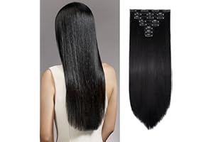 Cybelleza 60cm Extensiones de Clip de Pelo 8 Piezas Extensiones Pelo Natural Sintético Extensiones de Cabello Liso Largo, Negro