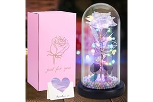 JAMATA Eternal Rose LED Under Bell - Idealny romantyczny prezent na Walentynki, Dzień Matki, Urodziny i Boże Narodzenie, Piękna i Bestia Podświetlana róża w szklanej kopule, Idealny wystrój domu