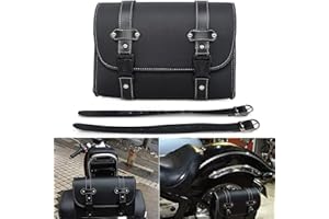 APEBAZY Sac de selle de moto – Noir PU Cuir Sac à outils de guidon de moto étanche Sac latéral Sac latéral Sac de queue universel avec 2 sangles de montage