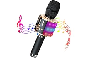 Wowstar Microfono Karaoke Microfono Bambini Microfono Wireless Karaoke con LED Luce Microfono Cambia Voce Regalo di Natale Compleanno per Bambini e Adulti Oro Nero