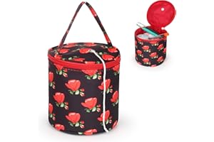 Aeelike Sac à fil avec trou, petit sac de rangement de fil, sac à tricoter portable pour laine et crochets, mini sac de rangement rond pour tricot, sac de voyage pour projet de crochet, rose rouge