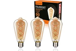 Kooywan Lampadina Edison E27, attacco a LED, 4 W, vintage, luce bianca calda, ST64, decorazione antica, 2700 K, illuminazione retrò, 3 pezzi