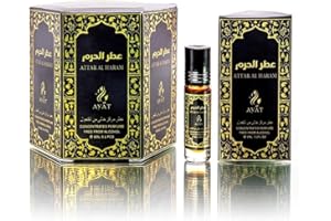 AYAT PERFUMES – Lote de 6 Aceites Perfumados Almizcle ATTAR AL HARAM 6 ml con Notas de Azafrán, Pachulí, Almizcle y Madera Sin Alcohol – Perfume Oriental para Mujer y Hombre – Fabricado en Dubái