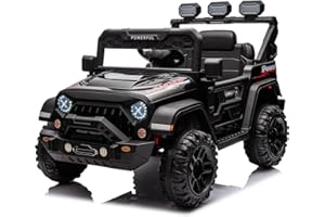 HAUSPROFI Kinder Elektroauto mit Verbesserter Akku 12V 7AH, Elektrofahrzeuge 3-Gang - 2 Betriebsmodi mit 2,4G-Fernbedienung, LED-Lichter, Bluetooth, Sicherheitsgurten für Kinder von 1-8 Jahren (Schwarz)