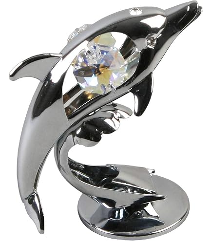 Crystal World Ornamento In Vetro Tagliato A Mano – Delfino Con Sfera Su Base Di Vetro, Altezza 9 Cm, Effetto Luccicante