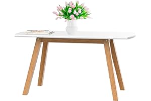 bonVIVO Mały biały stolik kawowy Franz, skandynawski stół do salonu w nowoczesnym wzornictwie, stolik pomocniczy z drewna z wysokiej jakości bambusowymi nogami