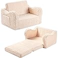 MOMCAYWEX Kids Chairs for Toddler, 2-in-1 Toddler Soft Sherpa Couch Fold Out, Convertible Sofa to Lounger for Girls and Boys, Cream, MOMC-2IN1-C