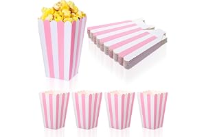 Xindojuz 15 st papper rosa popcornlådor, mini popcornväskor för fest med vitrandiga, återanvändbara popcorn-behållare hållare