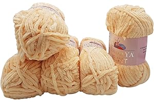 ILKADIM Himalaya Velvet 90033 - 5 ovillos de 100 gramos de lana de punto de microfibra de poliéster, lana de bebé, aterciopelada, 500 gramos, color albaricoque