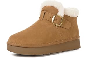 Dokela Bottes Hiver Femme Daim Suède Cuir Véritable Boots Chaud Fourrure Doublure Imperméable Confort Bottines de Neige Fermeture Chaussures Extérieur Antidérapant