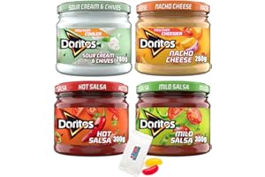 BOXED TREATZ Doritos Dips - Set di 4 fasci di sapori assortiti, salsa dolce e salsa calda, 300 g, crema acida e erba cipollina da 280 g, perfetta per condividere Treatz in scatola