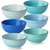vancasso Bonita 6 Dessert Bowls, 380 ml, Small Stoneware Bowls, Hand Painted, Style Blue Colors, Set of Bowls for Dessert, Ic