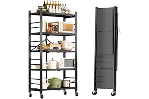 MAGIC SELECT Estantería para Almacenaje, Repisa Modular Multiuso, Estante con Ruedas, Estantería de Pie Plegable, Mueble para Cocina, Baño, Habitación, Salón con 5 Baldas de Almacenamiento.