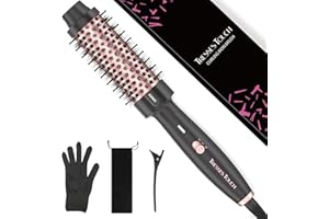 Tresses Touch 1.5 Inch Thermal Brush, Round Heated Hot Brush Blowout Ionic, Curling Brushes for All Hair, 2 Temperature Settings, Universal Voltage for Travel, Dual PTC, Not for Blow Drying, Rose Gold