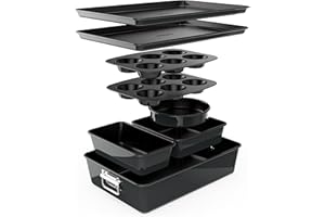 NutriChef Set Padelle Antiaderenti da 8 Pezzi, Teglie Rotonda per Torte, per Pane, per Muffin, Teglie Larghe e Quadrate, e Teglia per Biscotti, Nero