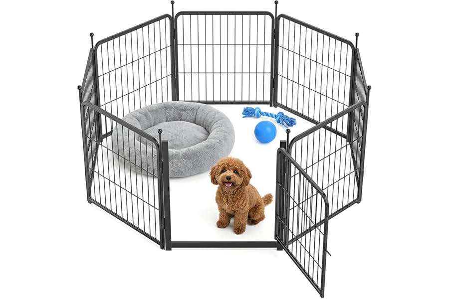 8 Panel Dog Pen, High 60cm Puppy Play Pen Indoor/Outdoor, Portable Detachable Pet Exercise Playpen, Pet Run Enclosures for Puppies, Cats, Rabbits and Other Animals (56 x 60 cm)