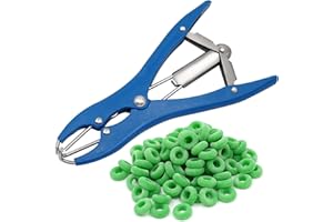 MASXIRCH Pinza per Castrazione di Maiale Blu Offset per Pecora Bovini Pecore per Suini Attrezzatura per l'allevamento (1 Pinza e 100 Anelli)