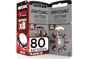 UDIVITA 80 Hearing Aid Batteries Size 312 Rayovac Extra PR41 (Brown) - 10 Blisters of 8 Batteries