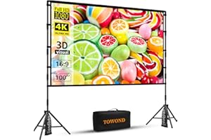 ‎TOWOND TOWOND Beamer Leinwand mit Stativ, Mobile Leinwand für Beamer 100 Zoll, Filmleinwand Indoor Projektor Tragbare Outdoor Kino, 16:9 HD Rear Front Projektion mit Tragetasche für Home Garten Party Nächte