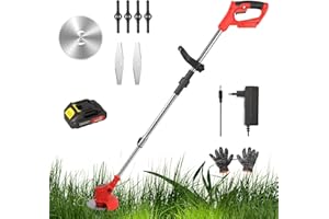 LIFELLERY Debroussailleuse Electrique sans Fil, 21V Coupe Bordure, avec 1 Batterie et Chargeur Taille Bordure, avec 3 Types de Lames pour la Coupe de Jardin Pelouses et Terres Agricoles (A)