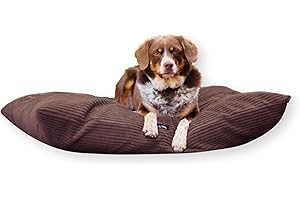 4L Textil Hundebett aus Cordsamt, Kissen für große und mittelgroße Hunde, abnehmbar und waschbar (80x60 cm, Braun, Streifen)