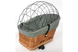 Tigana Hundefahrradkorb für Gepäckträger aus Weide Natur 60 x 39 cm Gitter Tierkorb Hinterradkorb Hundekorb für Fahrrad (N-S) (XXL + Kissen/Holz/Einlage G1)