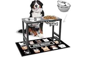 ADENGL Gamelles surélevées pour chiens de grande et grande race, support de bol surélevé avec 2 gamelles en acier inoxydable (2,863 g) et tapis anti-déversement, mangeoire pour chiens de très grande