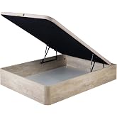 marckonfort 160 x 200 Large Capacity Folding Storage Bed with Rounded Corners in Wood, Upholstered Base 3D Breathable Oak Col