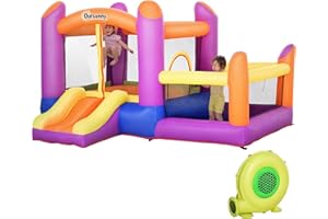 Outsunny Castello Gonfiabile per Bambini da Giardino, Parco Acquatico Gionfiabile con Scivolo, Trampolino e Piscina, Multicolor, 280x 250x170cm