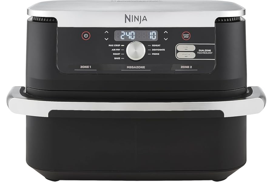 Ninja Foodi FlexDrawer, Air Fryer, Double Zone, Removable Separator, Large Drawer 10.4L, 7 in 1, Oil-free Cooking, Non-stick Components Dishwasher Safe, Black, AF500EU