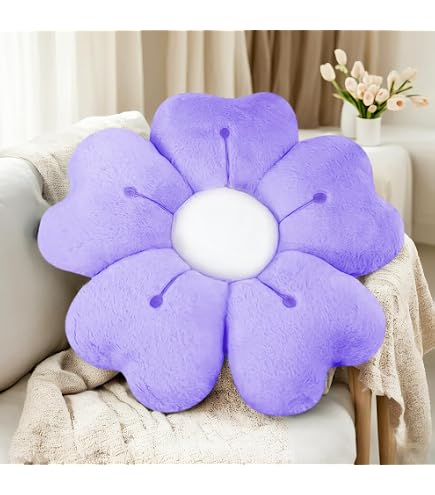 Chickwin Cuscino Fiore, Cuscino Fiori Estetico Simpatico Cuscino in Peluche a Forma di Fiore per Stanza, Camera, Divano Decorativo (50 * 50,Grigio