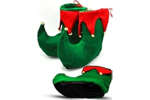 Dreamzfit - Deluxe Christmas Elf Shoes Fancy Dress Accessory Adults Unisex Santa's Little Helper Green Red Elves Slipper Boots with Jingle Bells for Xmas Christmas Party