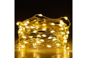 EAMBRITE LED Fairy Lights Battery Operated with 8 Modes 50 LEDs String Lights Silver Wire Light Waterproof for Outdoor Garden Decor, Indoor Wedding Party Bedroom Decorations (5m/16ft, Warm White)