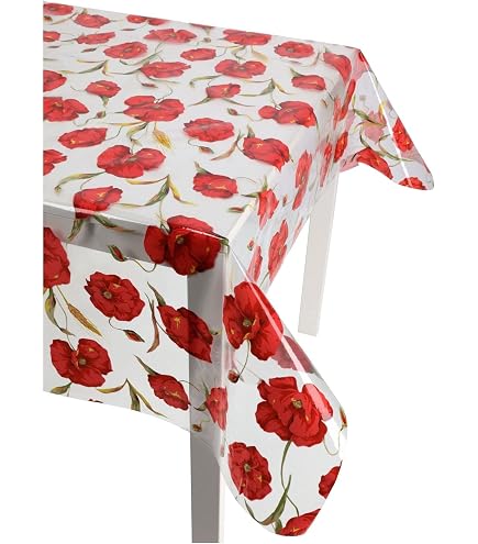 Tovaglia Cerata Trasparente Con Decoro Margherite E Coccinelle - Larga 140cm, Vendita Al Metro