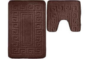 Vingardium Leviosa VL 2 Piece Greek Bath Mat Non Slip and Highly Absorbent Bath Mat 100% Polypropylene Washable Pedestal Bathroom Mat Rug (CHOCOLATE)